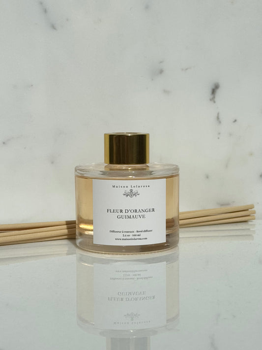 DIFFUSEUR À ROSEAU OR - Fleur D'Oranger & guimauve - Limité